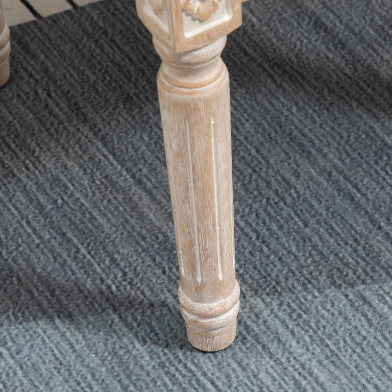 HOMCOM Ottoman Bench Vintage Footrest w/ Button Tufted Seat, Carved Wooden Legs, Beige