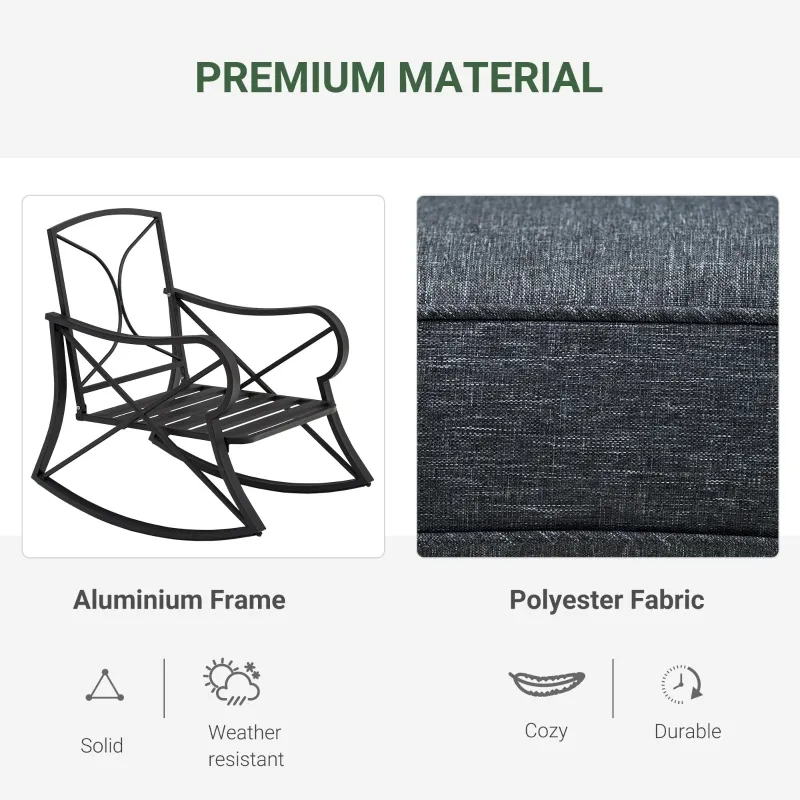 Outsunny 3-Piece Patio Bistro Set Outdoor Rocking Coffee Table Chair Set with Curved Base, Soft Cushions, Steel Frame, Black