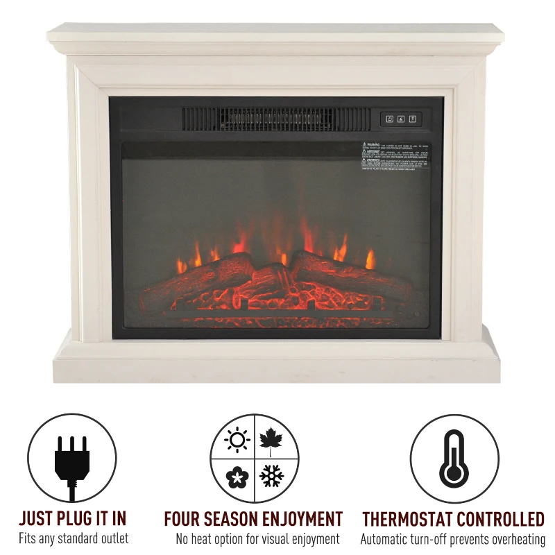 HOMCOM 31" W x 24.5" H Electric Fireplace Mantel TV Stand, Media Console Center Cabinet with Remote Control, White