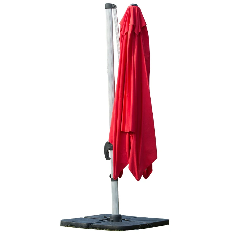 Outsunny 10ft  Patio Offset Parasol Umbrella Cantilever Hanging Sun Shade Canopy Shelter 360° Rotation with Stand Red