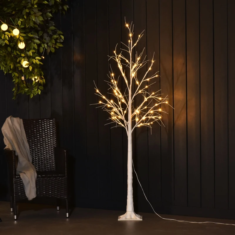 Outsunny 6Ft Birch Tree Fairy Light with 8 Light Modes and 88 LED Warm White Lights, Garden Decorative Lighted Twigs Tree for Festival, Party, Christmas, Indoor/Outdoor Use