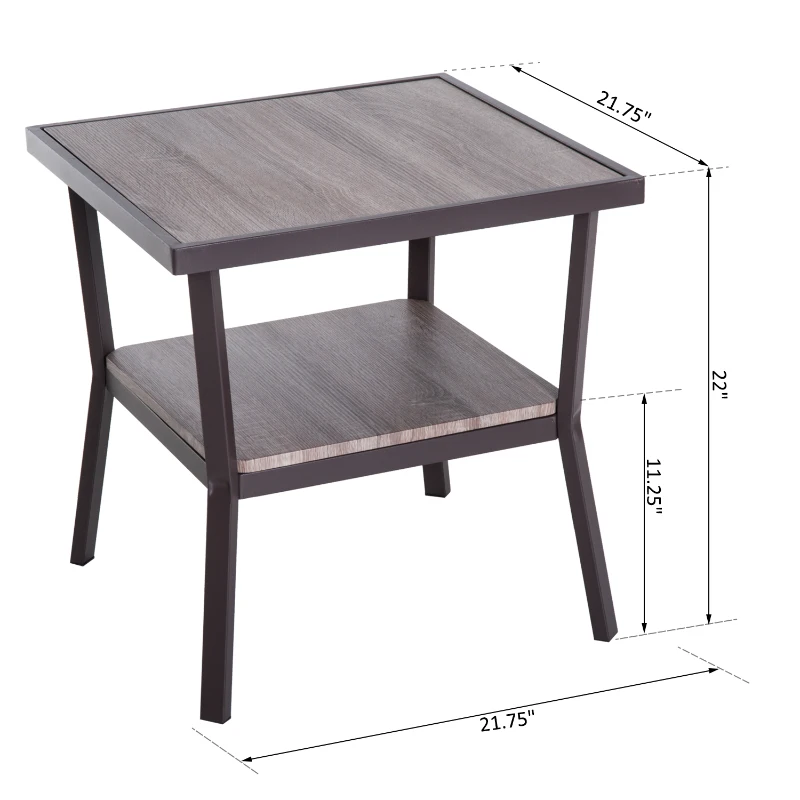 Open Box HomCom Rustic Industrial Minimal Two Tier Wooden Accent End Table - Light Brown Woodgrain