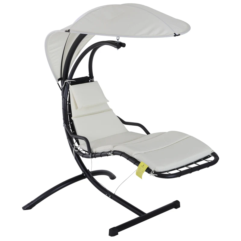 Outsunny Outdoor Patio Porch Hanging Sky Swing Chair dream chair lounger hammock with Stand and Waterproof Canopy – Cream & Black