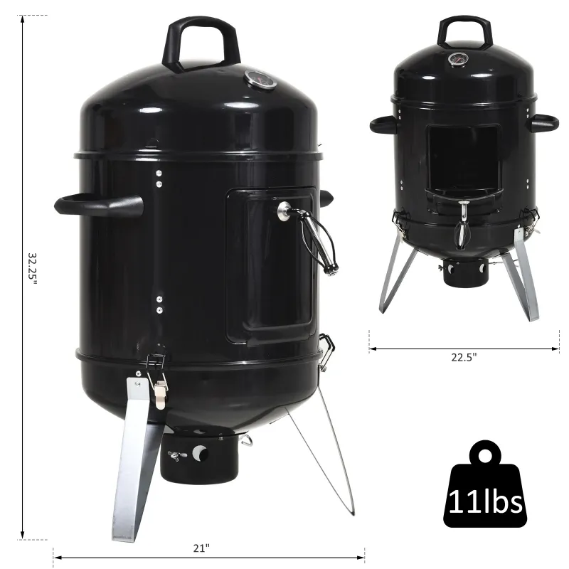 Outsunny 16" Charcoal Smoker Grill for Outdoor Cooking, Black