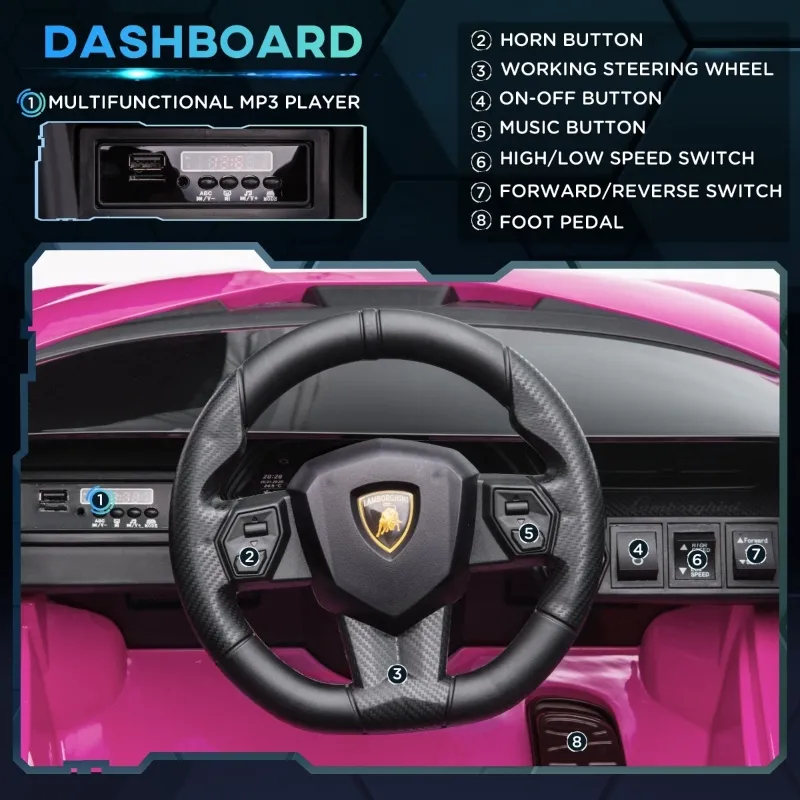 Aosom Lamborghini SIAN 12V Kids Rechargeable Ride On Car Toy w/ Remote Control, Pink
