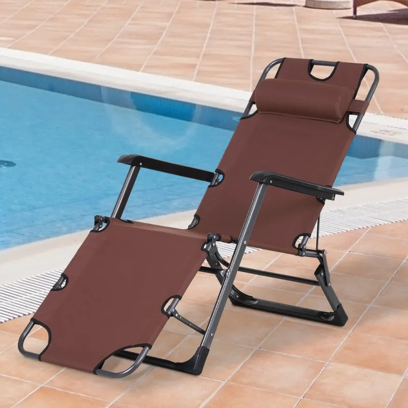 Outsunny Oxford Fabric Metal Frame Outdoor Pool Sun Lounger Lounge Chair 120°/180°, Brown