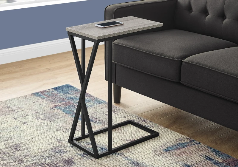 Monarch 25" H C-Shaped Accent Table with Metal X-Frame Base - Grey / Black Metal