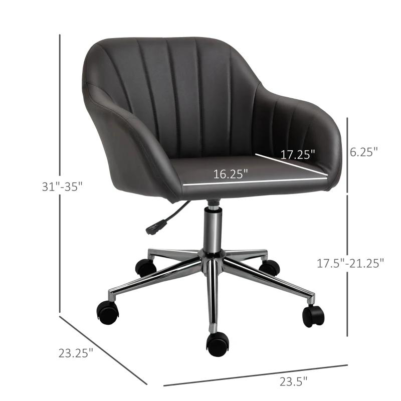Vinsetto Mid Back Home Office Chair Computer Desk Chair with PU Leather, Adjustable Height, Swivel Wheels for Study, Bedroom, Brown
