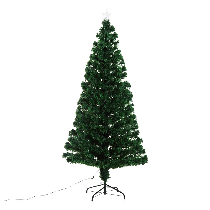 Open Box HOMCOM 6ft Artificial Pre-Lit Fiber Optic Holiday Christmas Tree with 28 LED Lights
