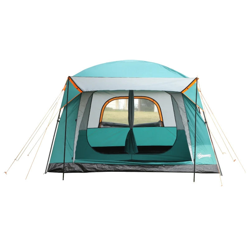 Outsunny Outdoor 3-Room Camping Tent For 10-12 W/ Build-in Bag, Lighting Hook, Carrying Bag
