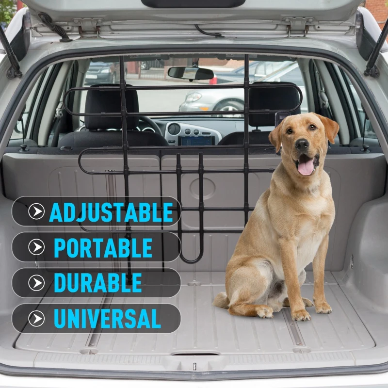 PawHut Expandable Metal Dog Partition Pet Car Barrier, Black, 33.5-inch - 59-inch Wide, 33.5-inch- 50.4-inchHigh