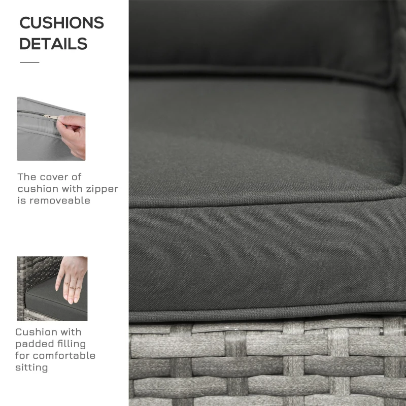 Outsunny 3 Pieces Wicker Patio Furniture Set, Rattan Bistro Set with 2-Tier Coffee Table, Extra Wide Chairs and Cushions, Outdoor Conversation Set for Garden, Porch, Balcony, Grey