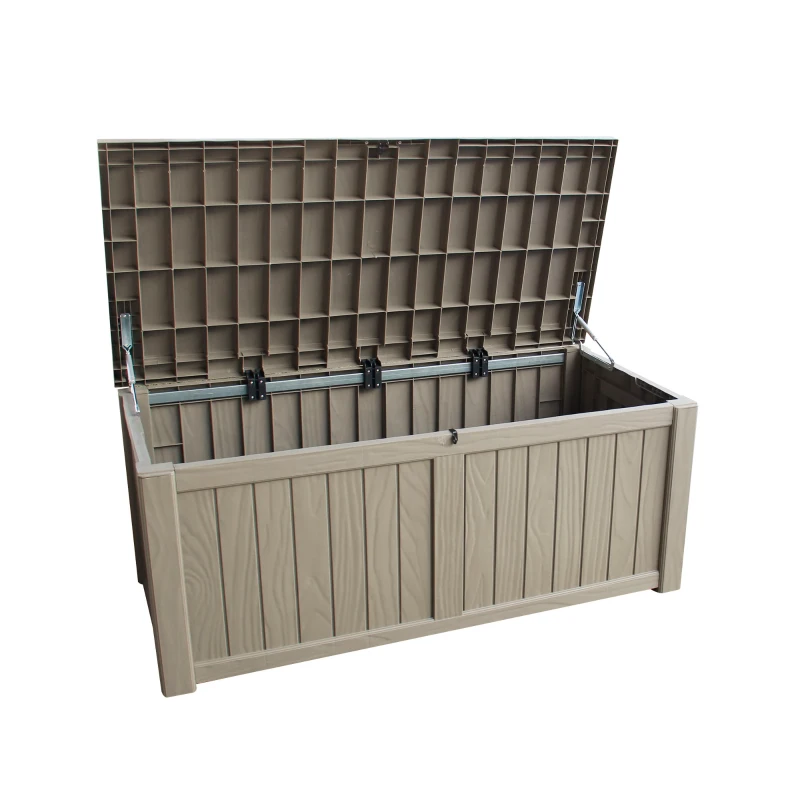 Outsunny Plastic Deck Storage Container Box Outdoor Garden Bench Patio Furniture 77 Gal with Handles, Padlock Eyes, 56" x 26" x 24"