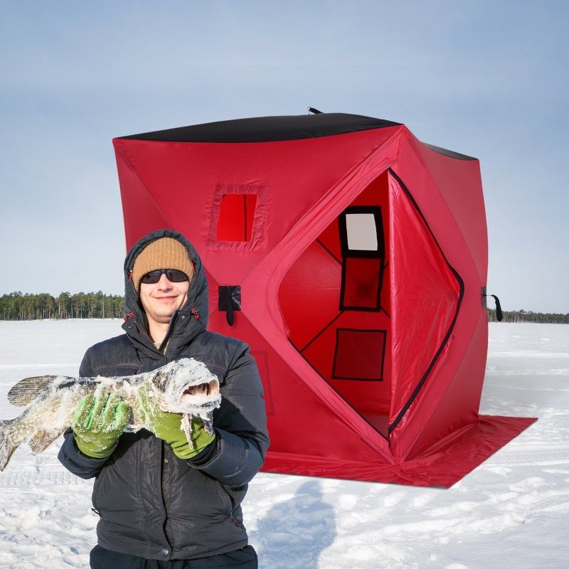 Outsunny 2 Person Pop Up Ice Fishing Tent Portable Shelter - Red