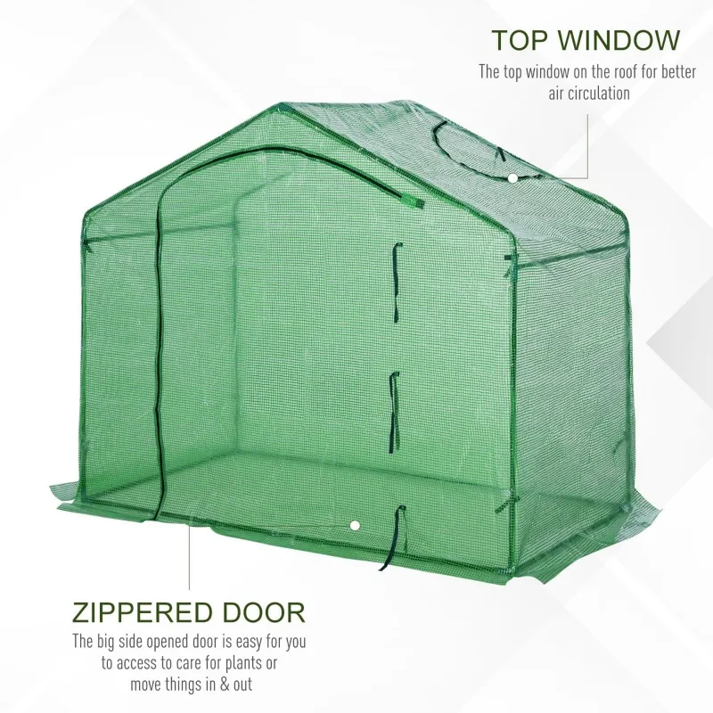 Outsunny 71'' x 39'' x 66'' Walk In Greenhouse Portable Hot House for Plants with Zippered Door and Top Window for Outdoor, Garden, Patio, PE Cover, Green