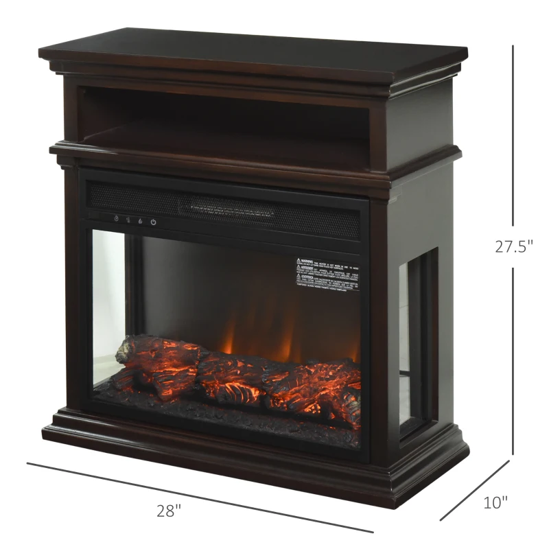 HOMCOM Electric Fireplace with Shelf, Storage Rack, Side Console Table, LED Log Flame, Auto Cut-Off, Remote Control, Dark Coffee