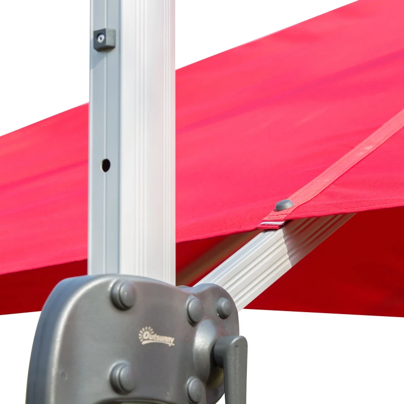 Outsunny 10ft  Patio Offset Parasol Umbrella Cantilever Hanging Sun Shade Canopy Shelter 360° Rotation with Stand Red