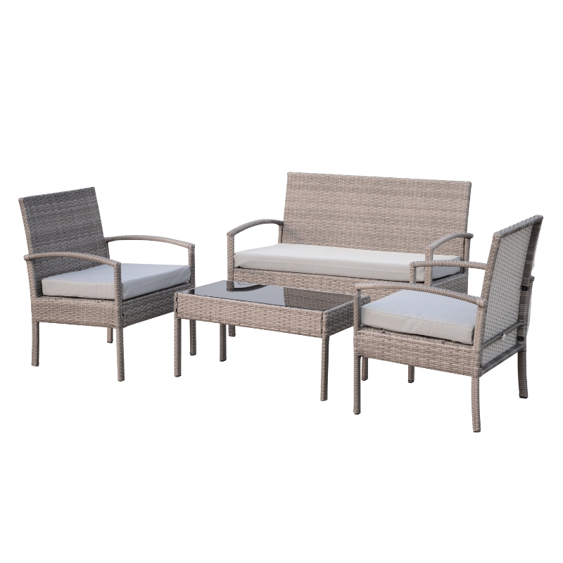 Outsunny 4pcs Outdoor Rattan Wicker Patio Conversation Set Grey