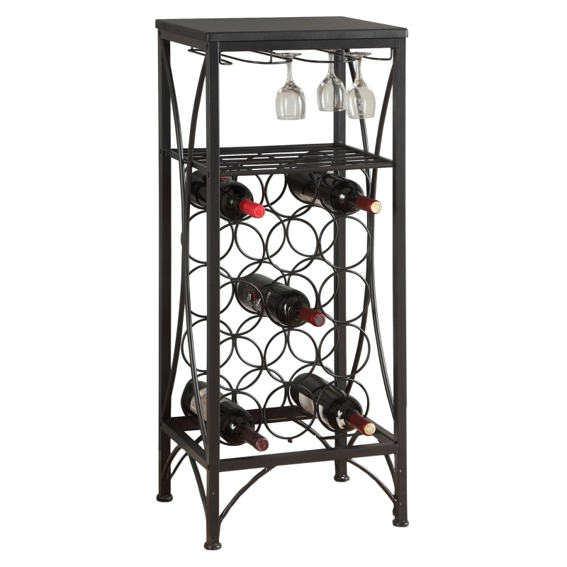 Monarch 40" Contemporary Curvy Metal Home Wine Bar Bottle and Glass Storage Rack - Black Finish