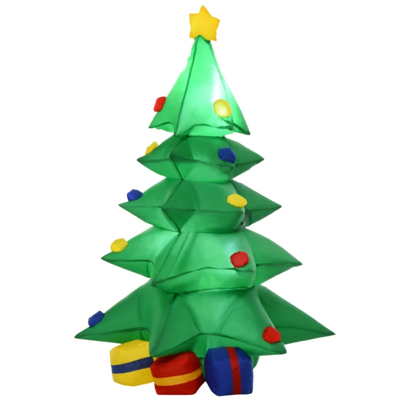 HOMCOM 4ft Christmas Inflatable Christmas Tree with Presents, Outdoor Blow-Up Yard Decoration with LED Lights Display