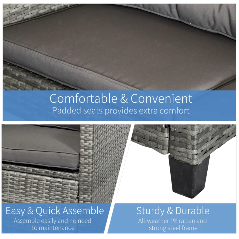 Outsunny 4 Pieces Patio Furniture Sets with Cushions, PE Rattan Wicker Conversation Chairs with Two-Tier Coffee Table for Backyard Porch Garden Poolside and Deck, Charcoal Gray