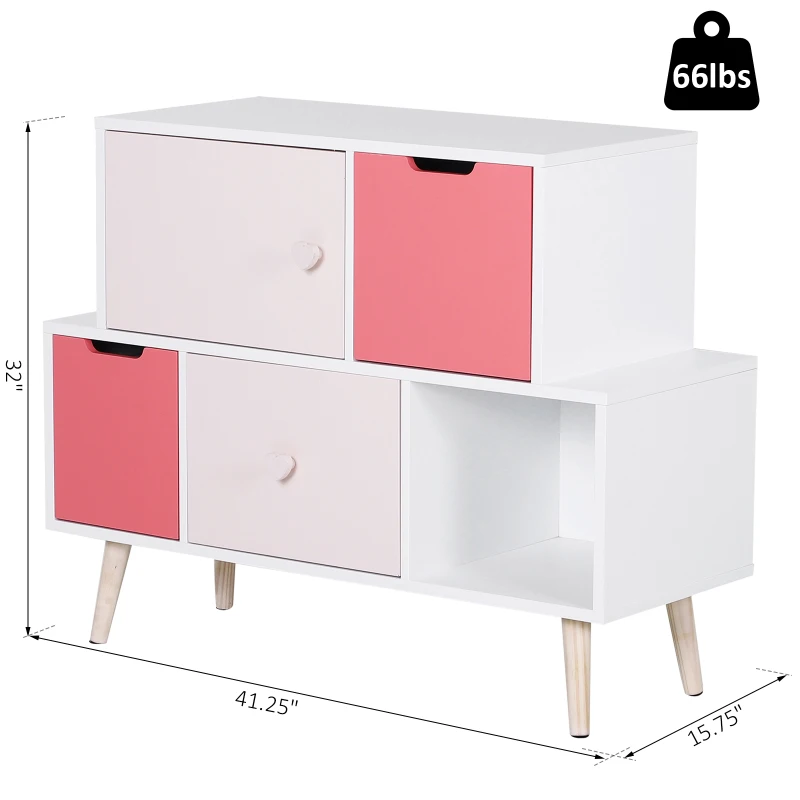 HOMCOM Kids Cabinet Bedroom Storage Organization Unit Bedroom Pink