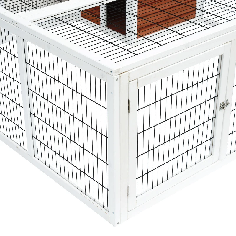 PawHut 64" Outdoor Rabbit Hutch Playpen, Wooden Tortoise House Habitat, Bunny Cage with Run and Enclosed Cover, for Rabbits, Chickens, Ducks, Indoor, Brown