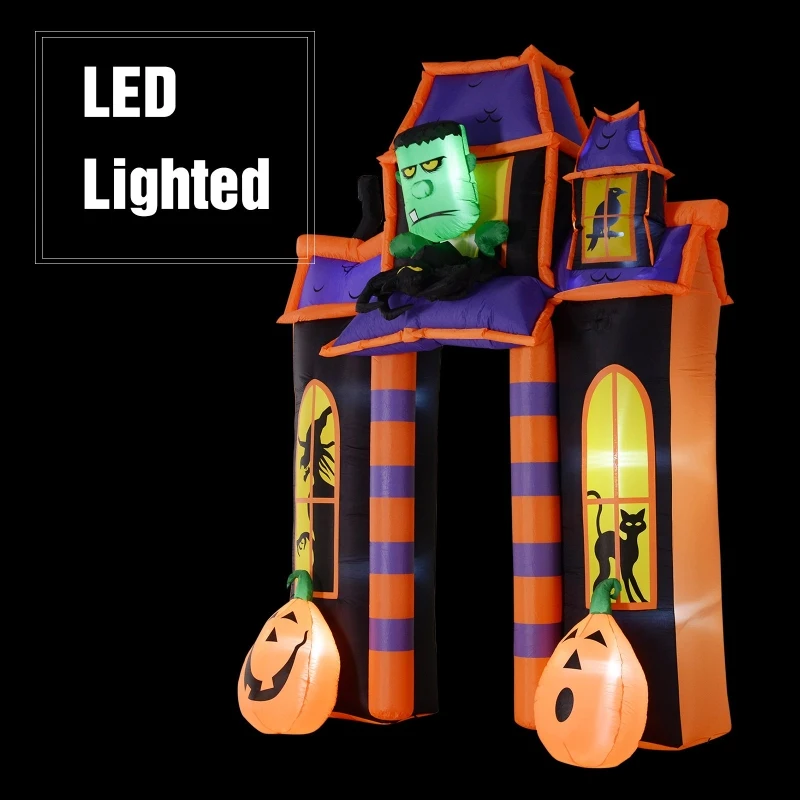 HOMCOM 10’ Halloween Inflatable Archway Indoor Outdoor Decoration - Frankenstein Haunted House