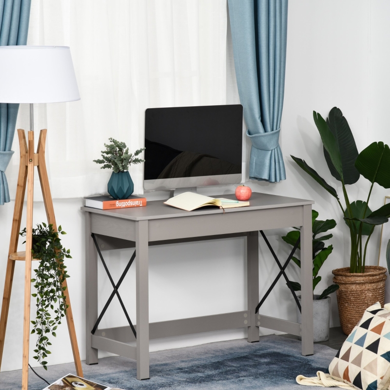 HOMCOM Rectangle Laptop Table Minimalist Style Home Office Computer Desk Writing Workstation Grey Wood Grain