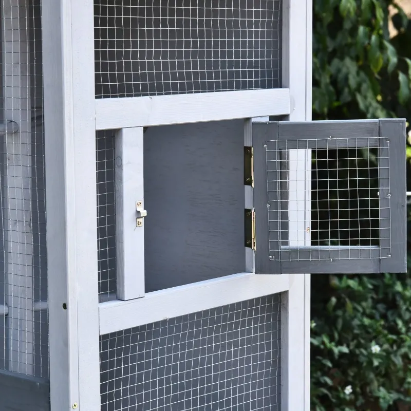 PawHut 60" Wooden Outdoor Bird Cage for Finches, Parakeet, Large Bird Cage with Removable Bottom Tray 4 Perch, Light Gray