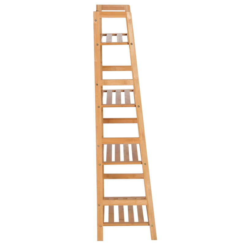 HOMCOM 4 Tier Bamboo Multi-Functional Storage Rack Ladder Bookcase Bathroom Shelf Shelving Unit Display Stand
