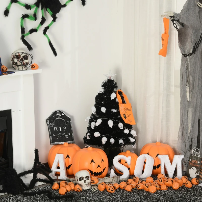 HOMCOM 3ft Tall Pre-Lit Douglas Fir Artificial Christmas Tree with Realistic Branches, 90 Multi-Color LED Lights, Fiber Optics, and 90 Tips, Black