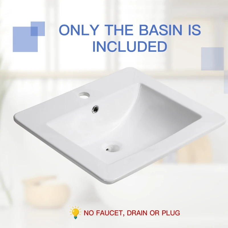 Kleankin 21.25"x 18.25" Bathroom Vessel Sink Modern Under Counter Bathroom Basin Ceramic Vanity Art Basin - White