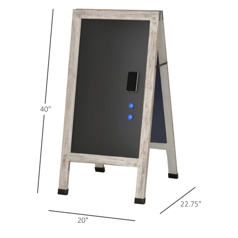 Vinsetto Magnetic A-Frame Sidewalk Chalkboard Sign 40” x 20” Sturdy Freestanding Wooden Sandwich Board with Eraser - Oak