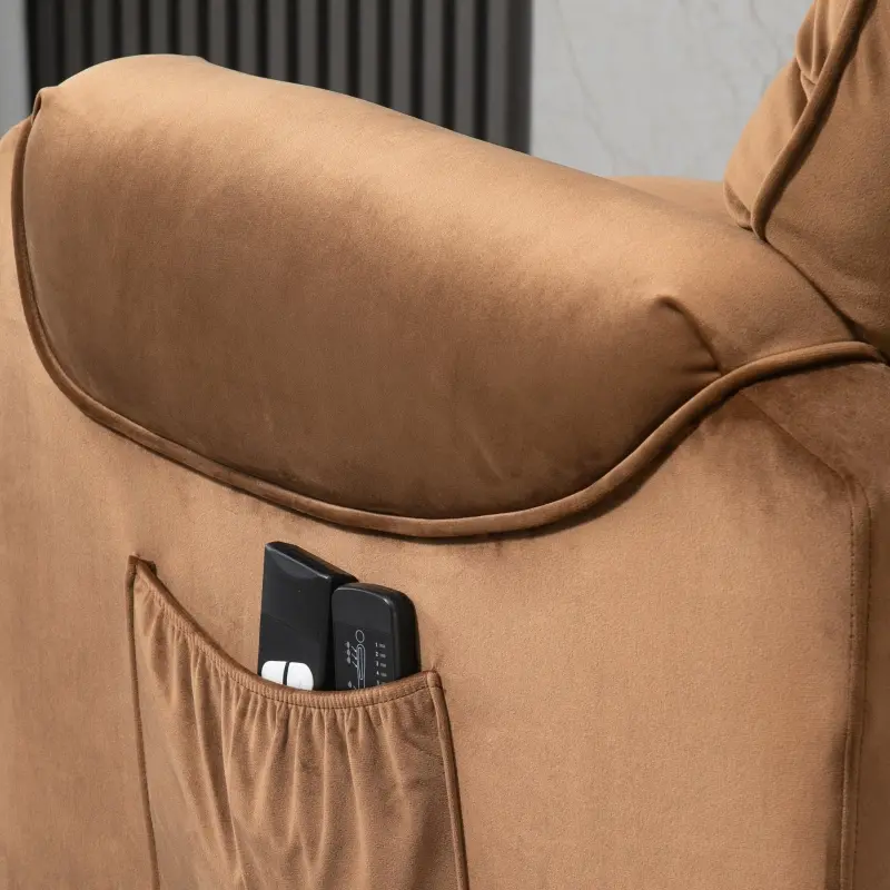 HOMCOM Power Lift Chair, Velvet Touch Upholstered Recliner Chair for Elderly with Vibration Massage, Remote Control, Side Pockets, Brown