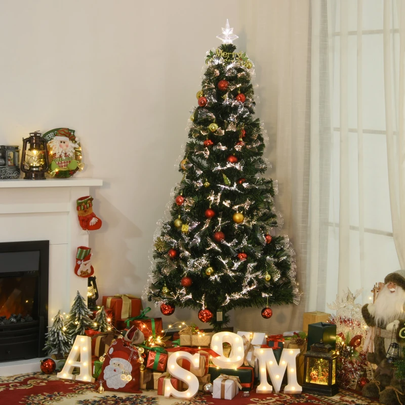 HOMCOM 6ft Artificial Tree Multi-Colored Pre-Lit Holiday Christmas Decoration