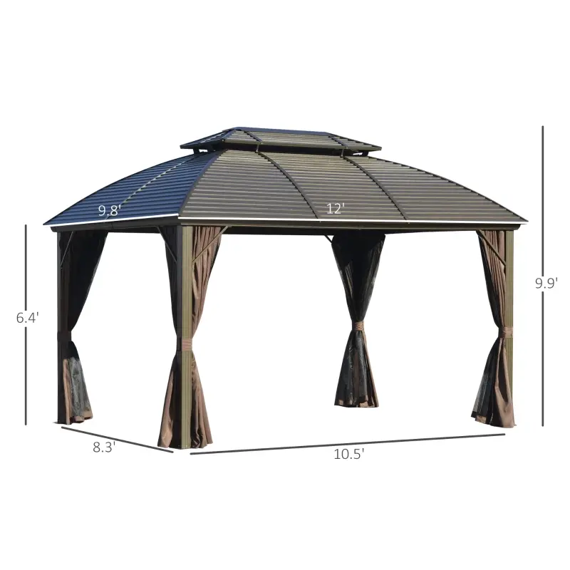 Outsunny 10' x 12' Hardtop Gazebo with Metal Roof, Aluminum Frame & Sidewalls, Outdoor Shelter for Patio and Garden
