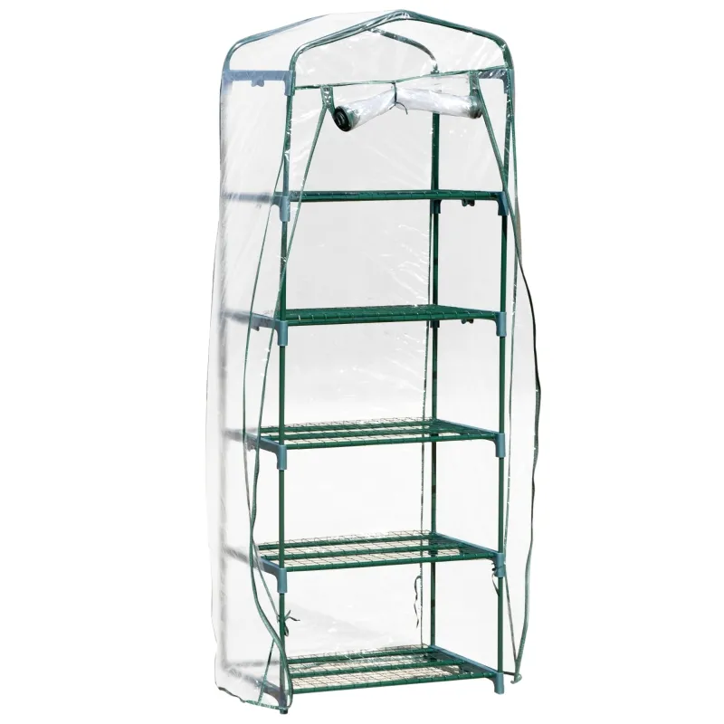Outsunny 27'' x 19'' x 76'' 5 Tier Mini Greenhouse Outdoor Flower Stand Transparent PVC Cover Steel Frame