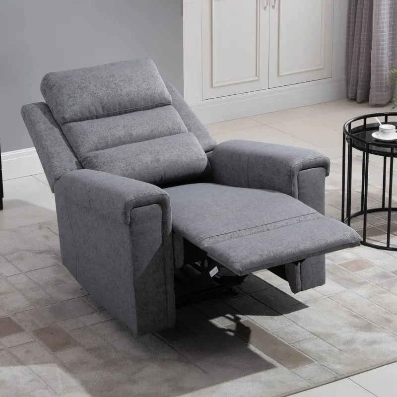 HOMCOM Modern Recliner Chair Linen Fabric Single Sofa Home Theater Seating with Overstuffed Armrest and Back, Grey