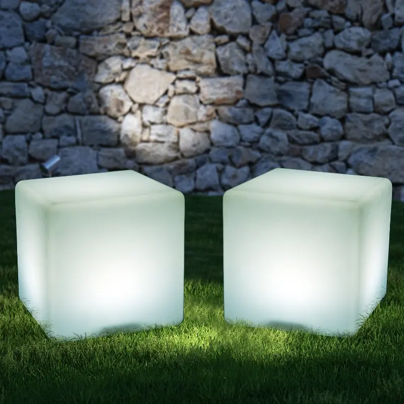 HOMCOM 16" RGB Led Cube Light Waterproof Rechargeable Adjustable Color Changing Tesseract Mood Lamp With Remote Control
