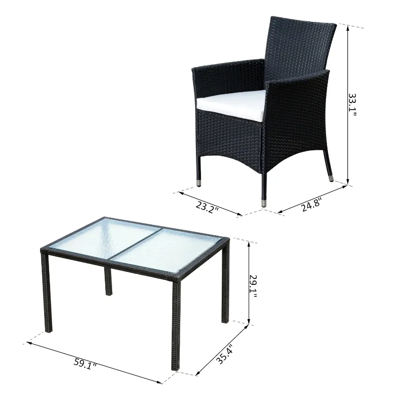 Outsunny 7pcs Outdoor Rattan Dining Set Wicker Furniture Cushioned Seat 6 Armchair 1 Glass Table Garden Patio All Weather Sectional Set