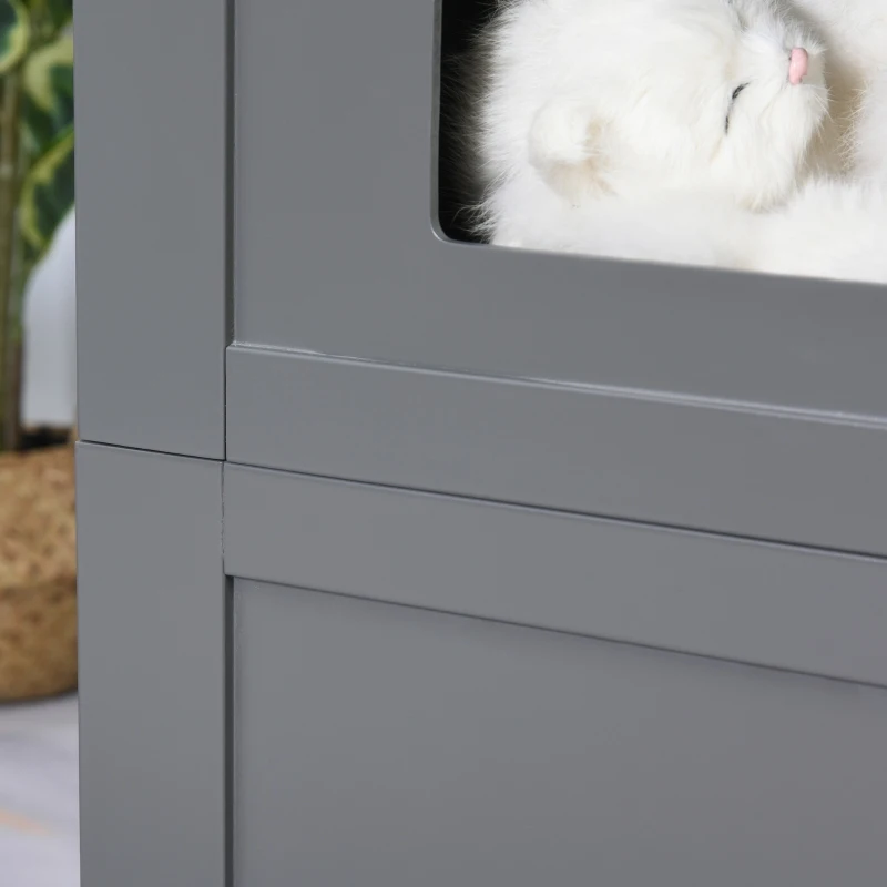 PawHut Double-Decker Cat Luxury Lower Level Litter Box and Upper Level House, Grey