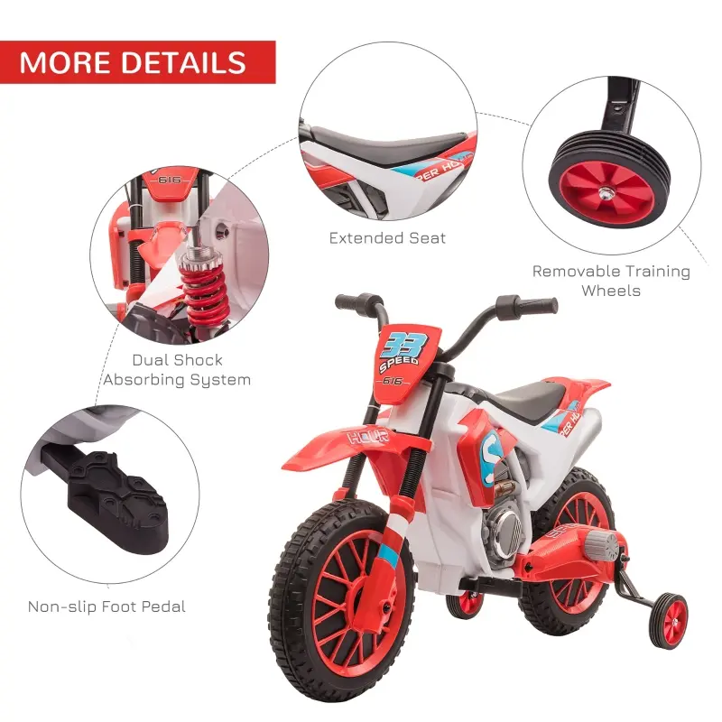 Aosom 12V Electric Kids Ride On Dirt Bike Motorcycle Toy w/ Training Wheels, Red