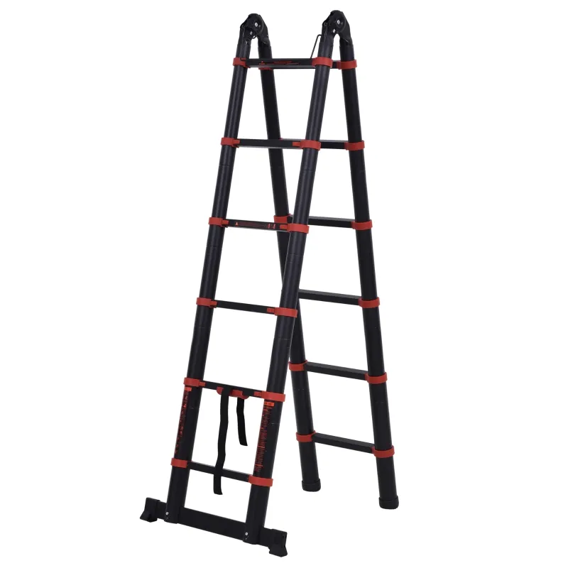HOMCOM 12ft Aluminium Telescopic Extension Ladder, Heavy Duty Extendable Telescoping Ladder with Locking Mechanism, Non-slip Feet 330 Pound Capacity, EN131 Standard, Black