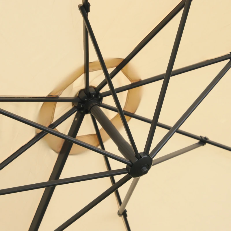 Outsunny 9.7ft Round Cantilever Hanging Umbrella Outdoor Offset Market Umbrella 360° Rotation w/ Cross Base Garden Sun Shade Beige