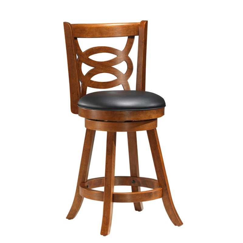 Monarch 2 Piece 39" PU Leather Padded Seat Counter Height Swivel Wooden Barstool Set - Oak Finish