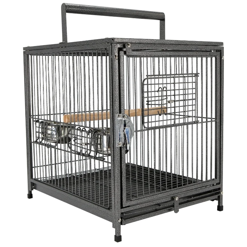 PawHut 22" Bird Carrier Cage Parrot Macaw Travel Cage Portable Elevated Aviary House with Feeding Bowls