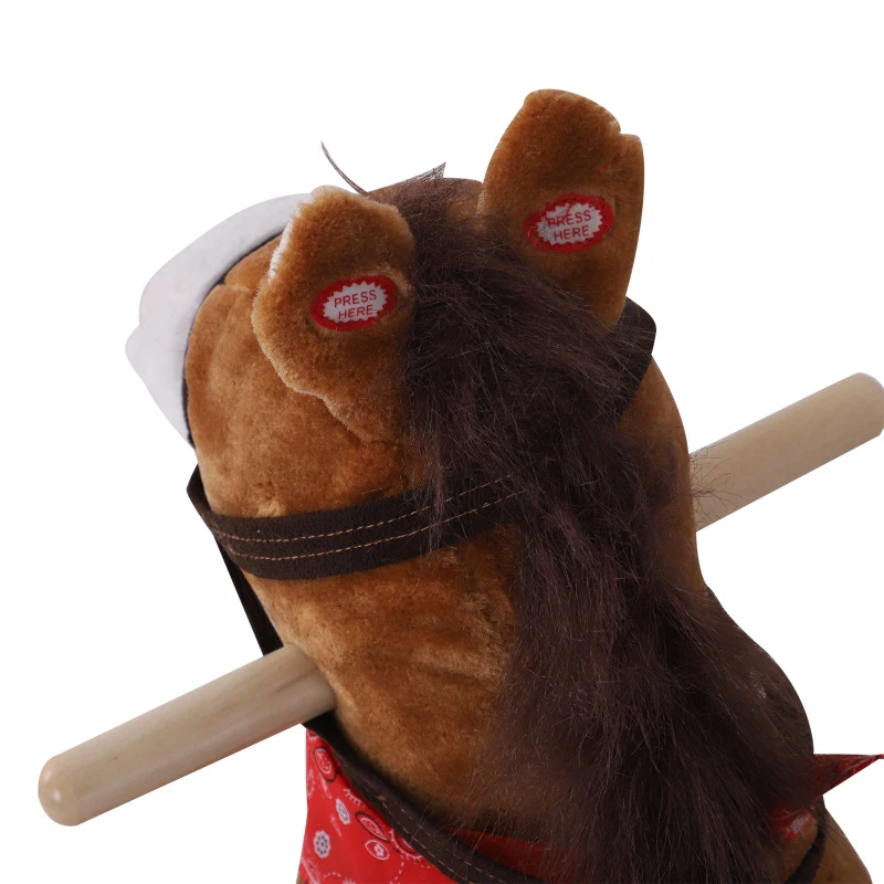Open Box Qaba Kids Plush Toy Rocking Horse Ride on with Realistic Sounds and Tail with Red Scarf