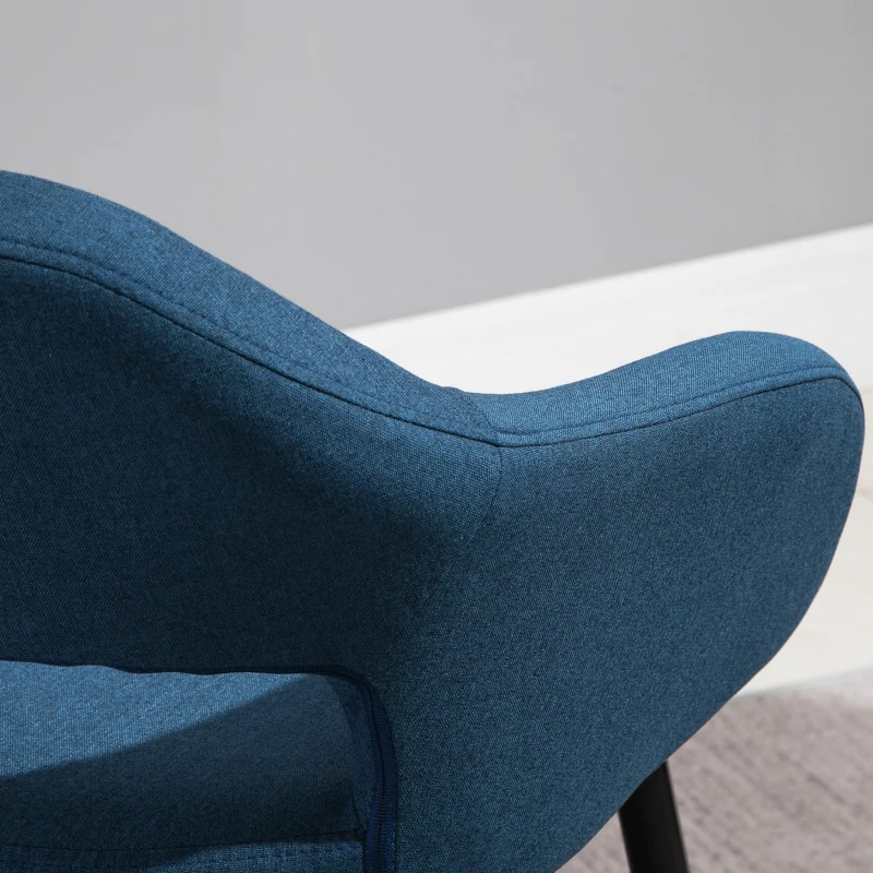 HOMCOM Modern Counter Height Barstool Linen Fabric Upholstered Chair with Footrest & Metal Legs, Blue