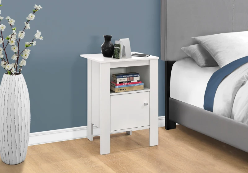 Monarch Versatile Storage Accent End Table Night Stand Cabinet - White Finish